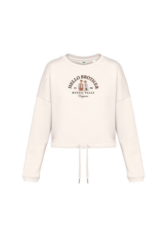Sudadera cropped Hello Brother The Vampire Diaries bordada