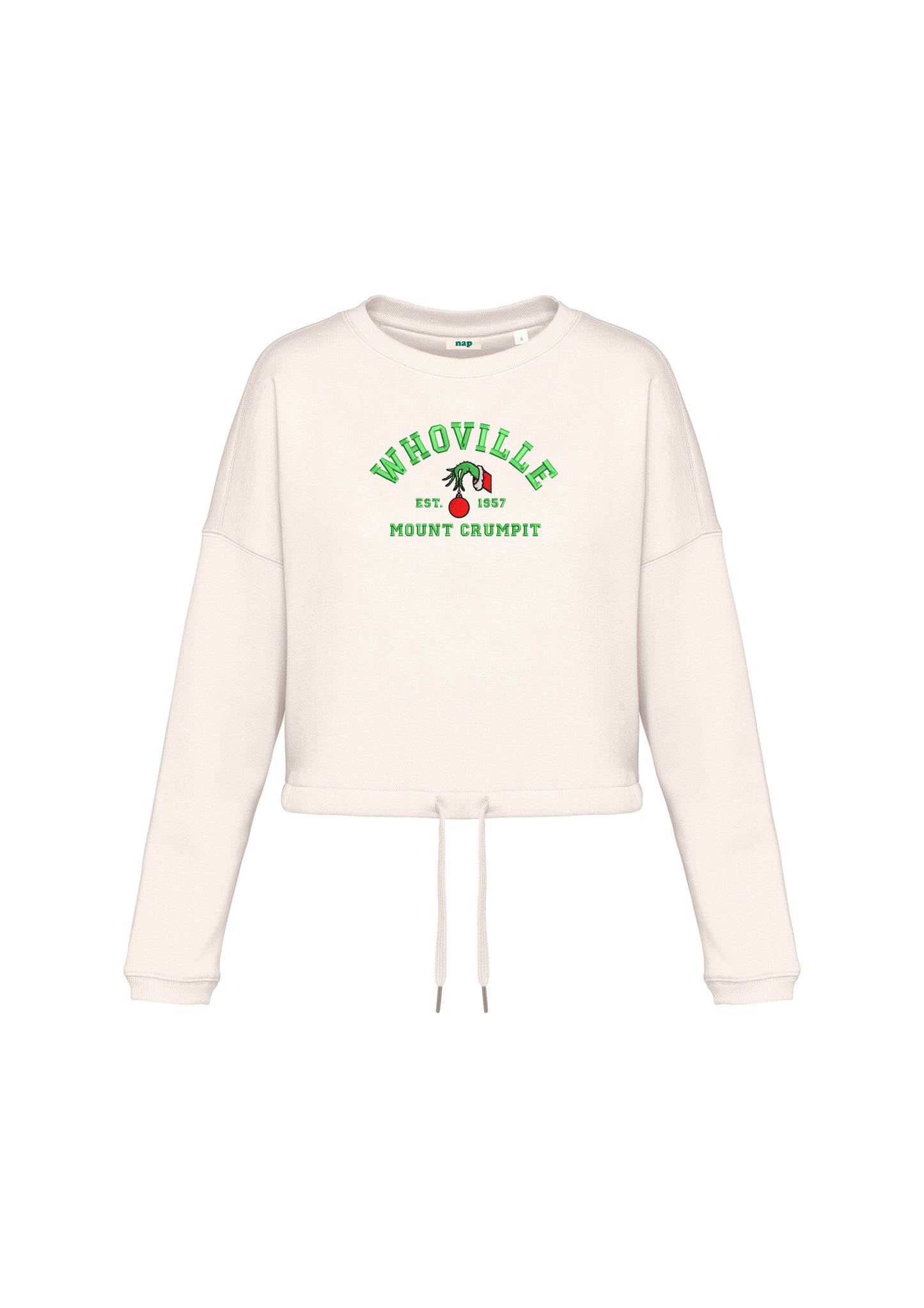 Sudadera cropped Whoville Grinch bordada