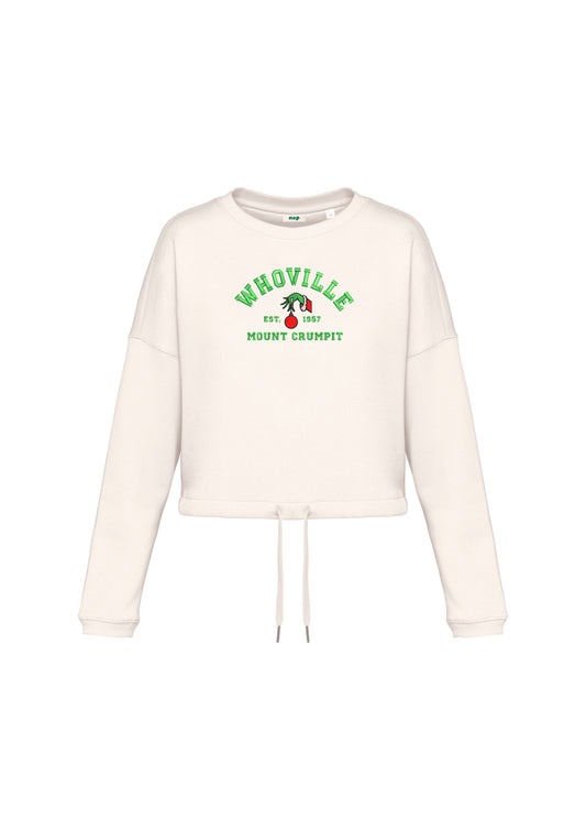 Sudadera cropped Whoville Grinch bordada